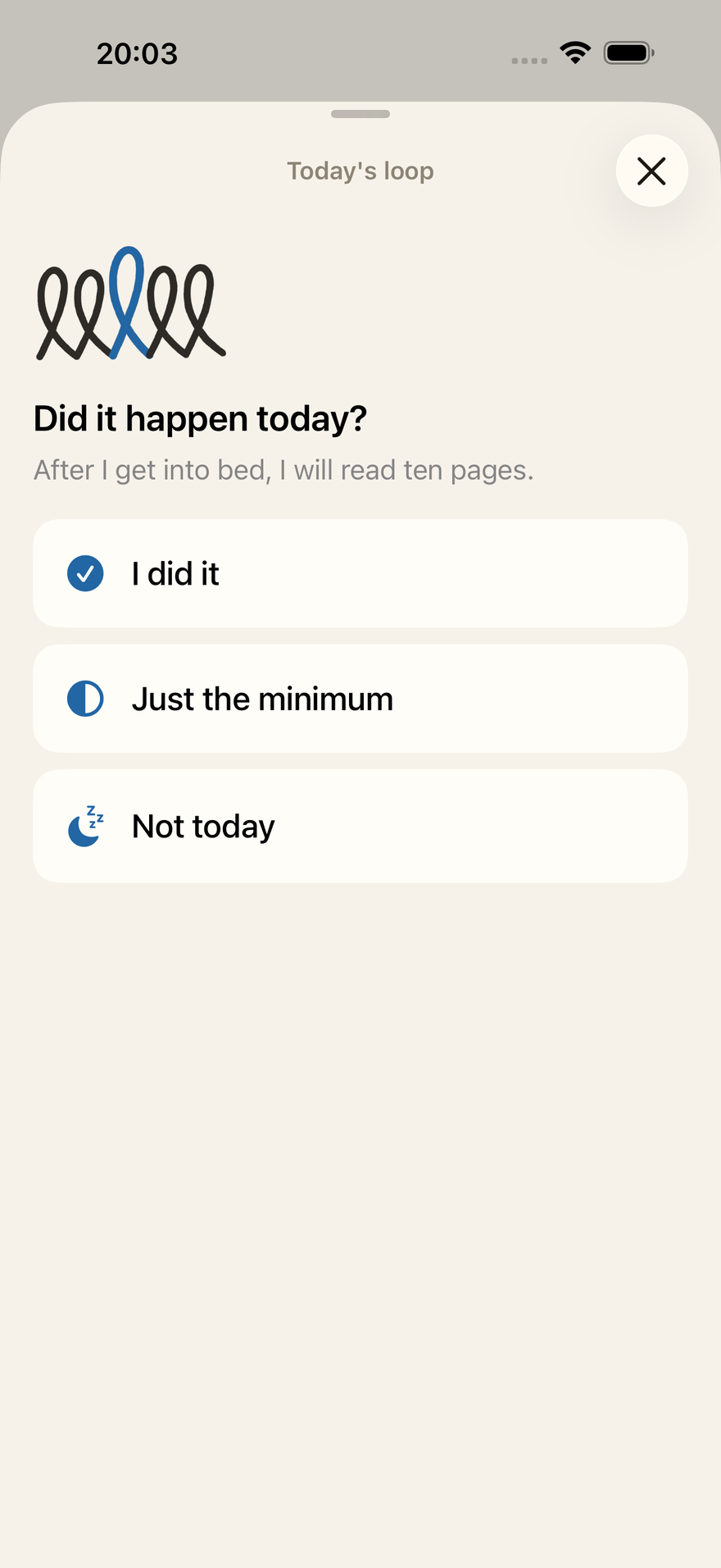 The check-in asking whether the reading happened today.